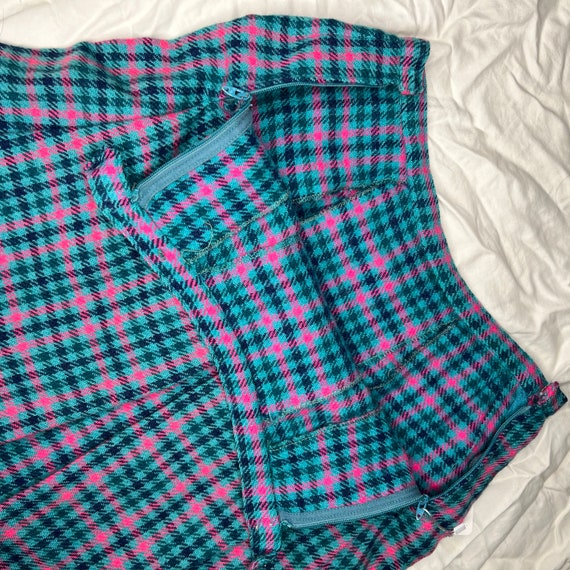 1970s high waist blue and pink plaid pleated wool… - image 3