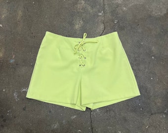 1990s pastel green lace up mini shorts size small