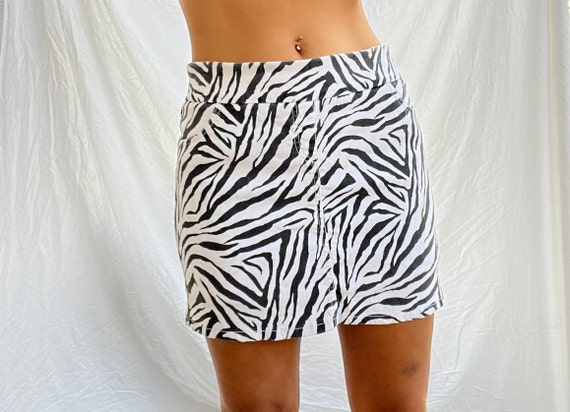 Y2k black and white zebra print mini skirt skort … - image 1