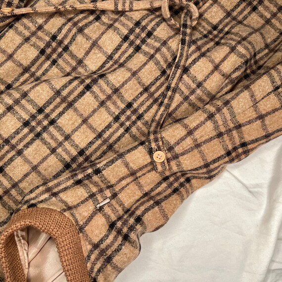 1990s Y2k brown plaid wool dress w knit trim larg… - image 6