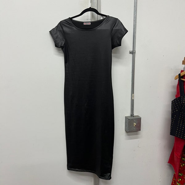 1990s black body con wet look shiny dress size small