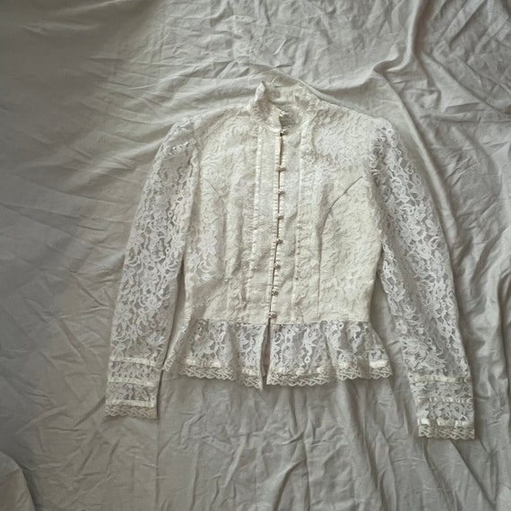 1970s 80s Gunne Sax by Jessica McClintock cream lace … - Gem