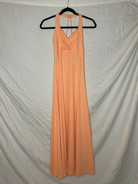 1960s 1970s peach halter maxi dress w pleated bod… - image 3