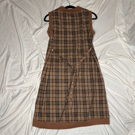 1990s Y2k brown plaid wool dress w knit trim larg… - image 5