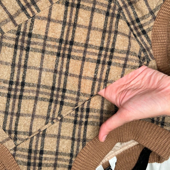 1990s Y2k brown plaid wool dress w knit trim larg… - image 2