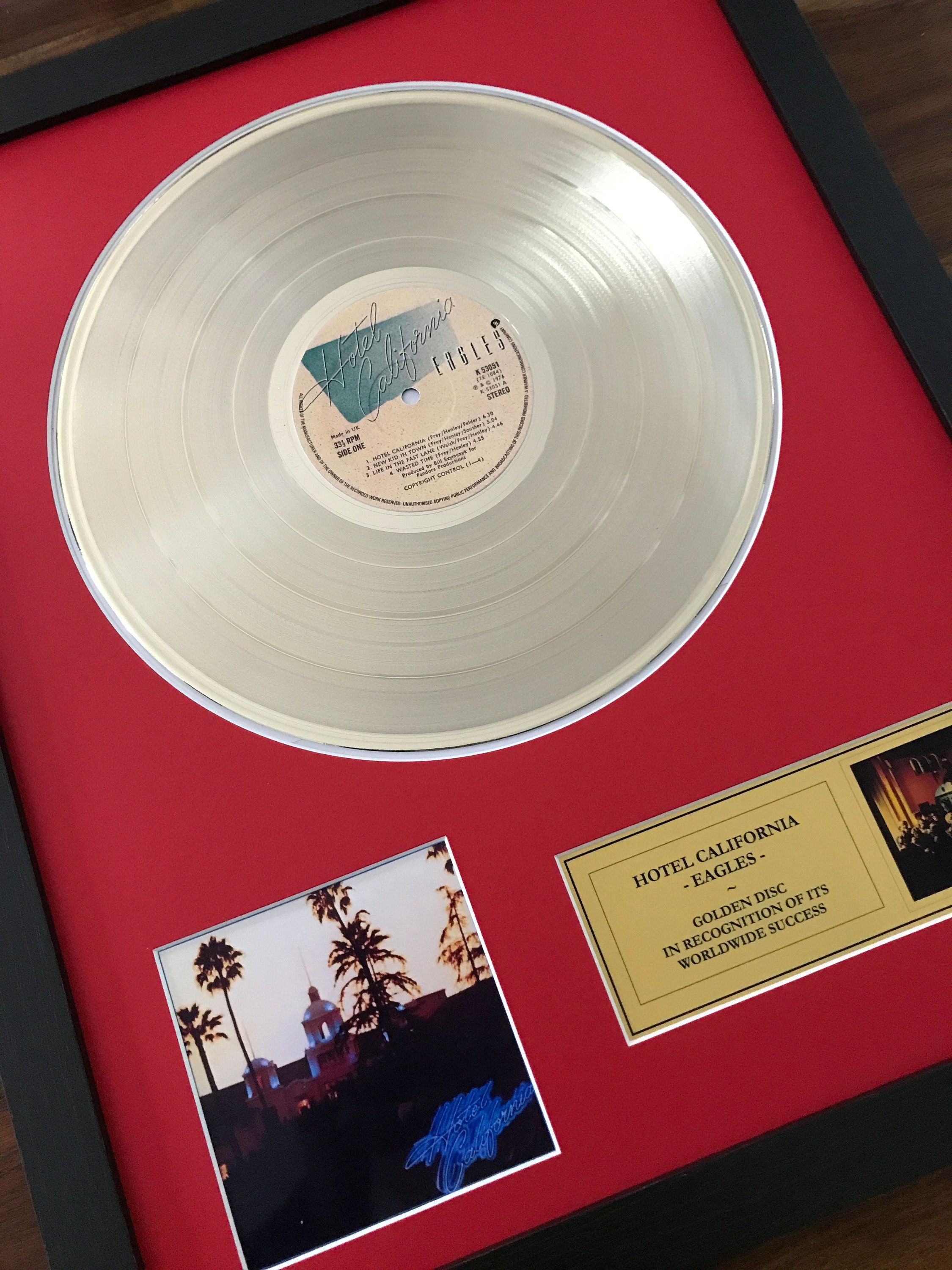 The Eagles Hotel California golden disc LP record
