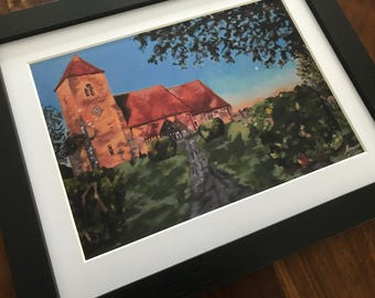 St. Andrew's Parish Church Hawkwell, Rochford - original art signed and framed print