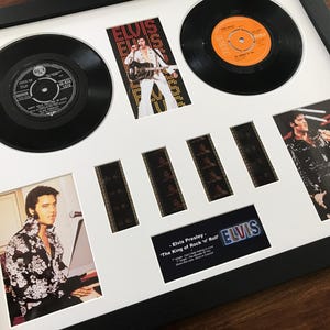 Elvis Presley The King of Rock &#39;n&#39; Roll vinyl 35mm film cell framed montage