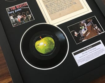 The Beatles Hey Jude 7" single + Vinyl Lyrics Framed Display
