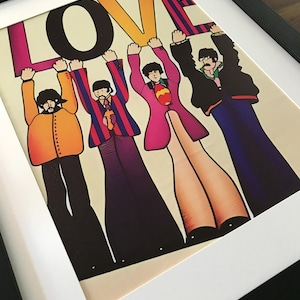 Stampa su tela retrò con cornice &quot;Love&quot; Yellow Submarine dei Beatles
