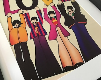 Die Beatles 'Love' Yellow Submarine retro gerahmte Leinwanddruck