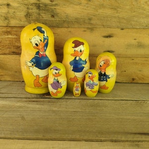 Vintage Wooden Donald Duck Matryoshka / Six Russian Nesting Dolls