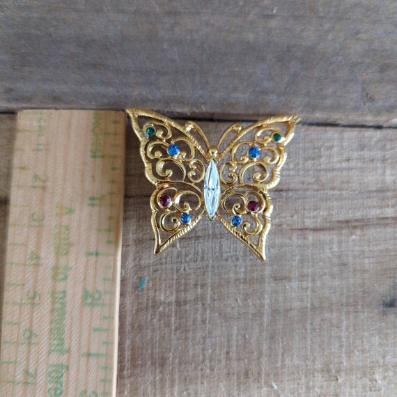 Vintage Goldtone Butterfly Brooch by Monet - image 6