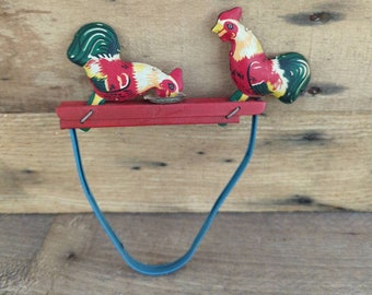 Vintage 1960s Tin Litho Toy-  Chickens Eating