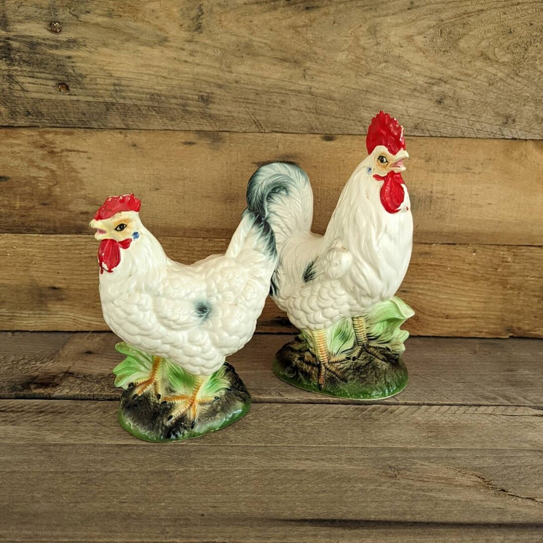 Vintage Set of Chickens / Rooster and Hen Figurines / - Etsy