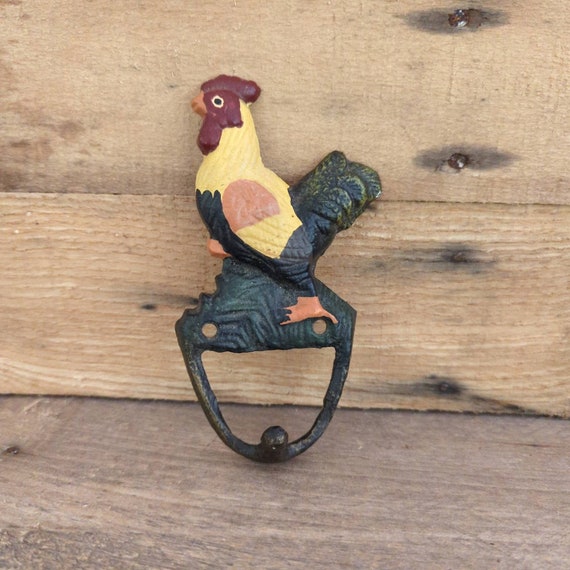 Vintage 1980s Chicken / Rooster Cast Iron Wall Mounted Hook / Farmhouse /  Rustic 