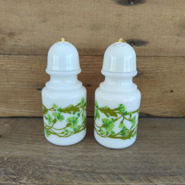 Vintage 1970s Avon Lily of the Valley Foaming Bath Oil Milk Glass Shakers