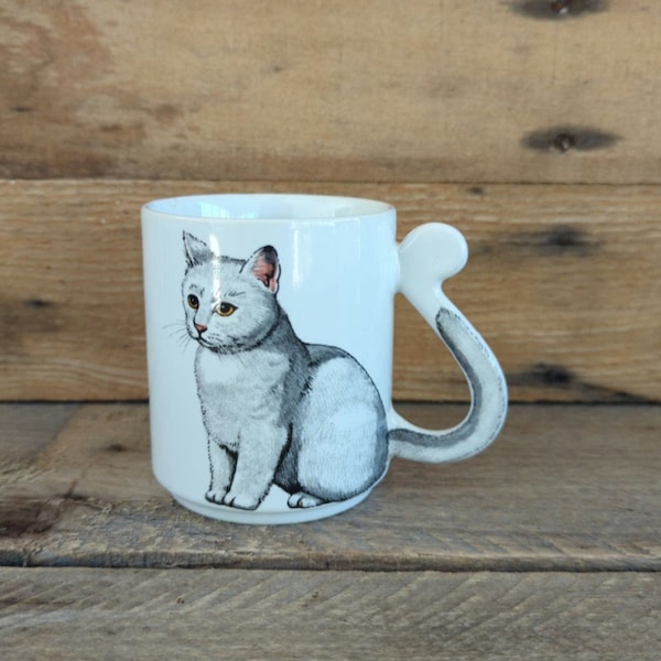 Vintage Stoneware Kitty Cat Mug with Tail Handle Made in Japan