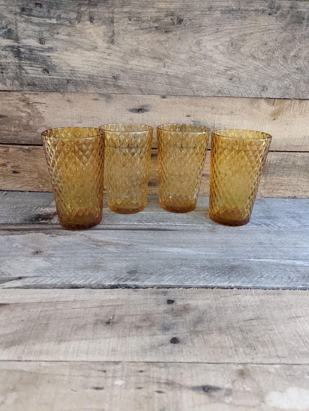 Set of Four Amber Colored Drinking Glasses / Unidentified Etsy