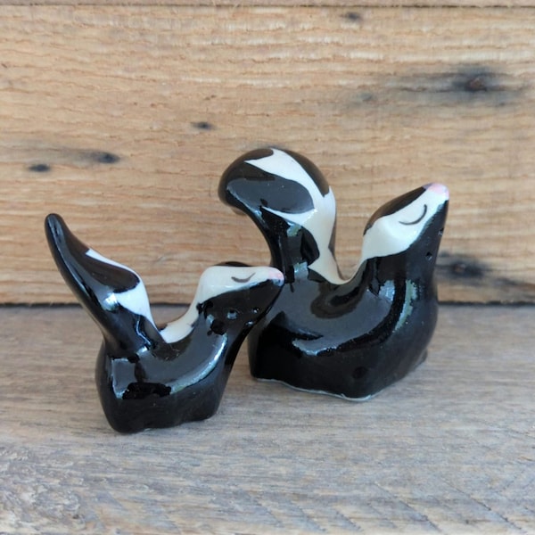 Vintage 1950s Mommy Skunk and Baby Salt and Pepper Shakers By Hagen Renaker Kitsch Kitschy