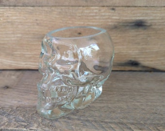 Vintage Skull Votive or Tealight Clear Glass Candle Holder