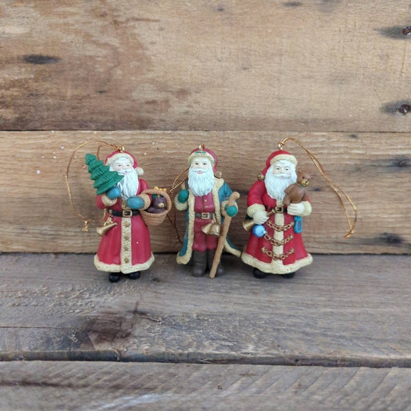 Vintage 1993 Set of Three Santa Claus Christmas Ornaments by Lustre Fame LTD