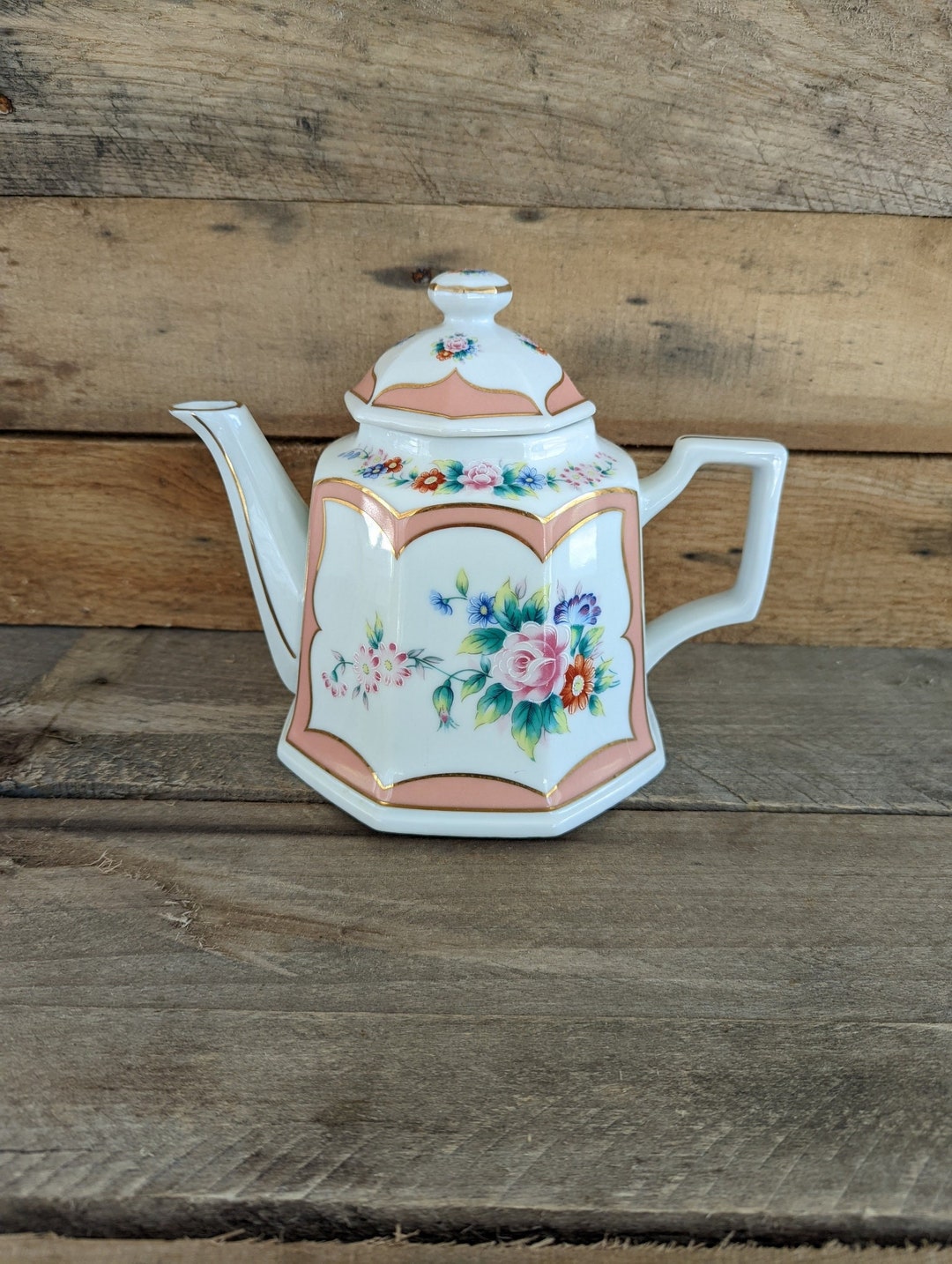 Vintage Lefton China Teapot in the Canton Rose Pattern / 3376 / Hand