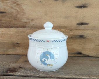 Vintage 1980s Moonlight by Ten Strawberry Street Stoneware Sugar Bowl and Lid Made in Taiwan Country Geese