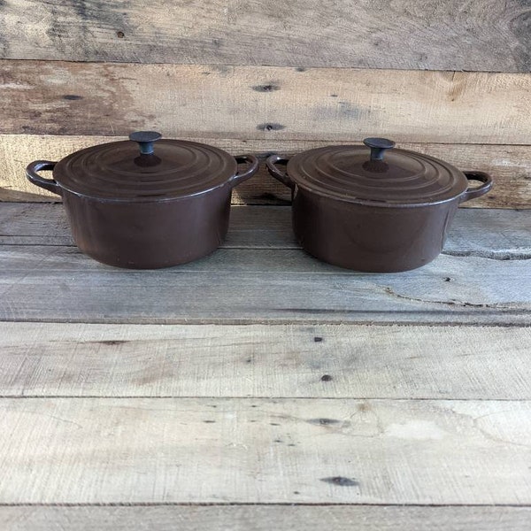 Choice of two Vintage 1970s Le Creuset #B 7.25" Cast Iron Chocolate Brown Enamel Dutch Oven + Lid Made in France / Sold Separately