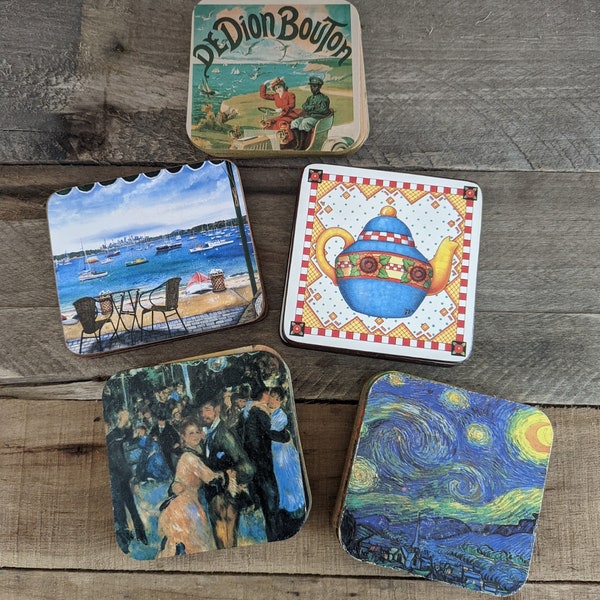 Variety of Vintage Coasters Mary Engelbreit teapots Sarina Sydney Balconies Pimpernel Victorian Van Gogh Dessous Des Verres