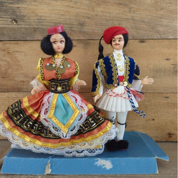 Vintage Souvenir Greek Dolls Woman and Man Traditional Dress