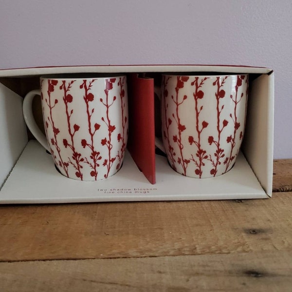 Red Shadow Blossom by Cambridge - England Set of 2 fine china mugs