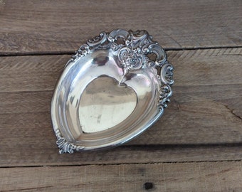 Vintage Silverplate Heart Bon Bon Bowl Baroque Holloware by Wallace Silver 727