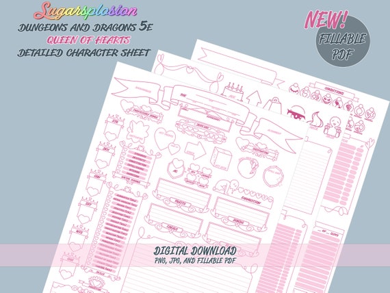 D D 5e Character Sheet Queen Of Hearts Digitale Download Etsy Belgie