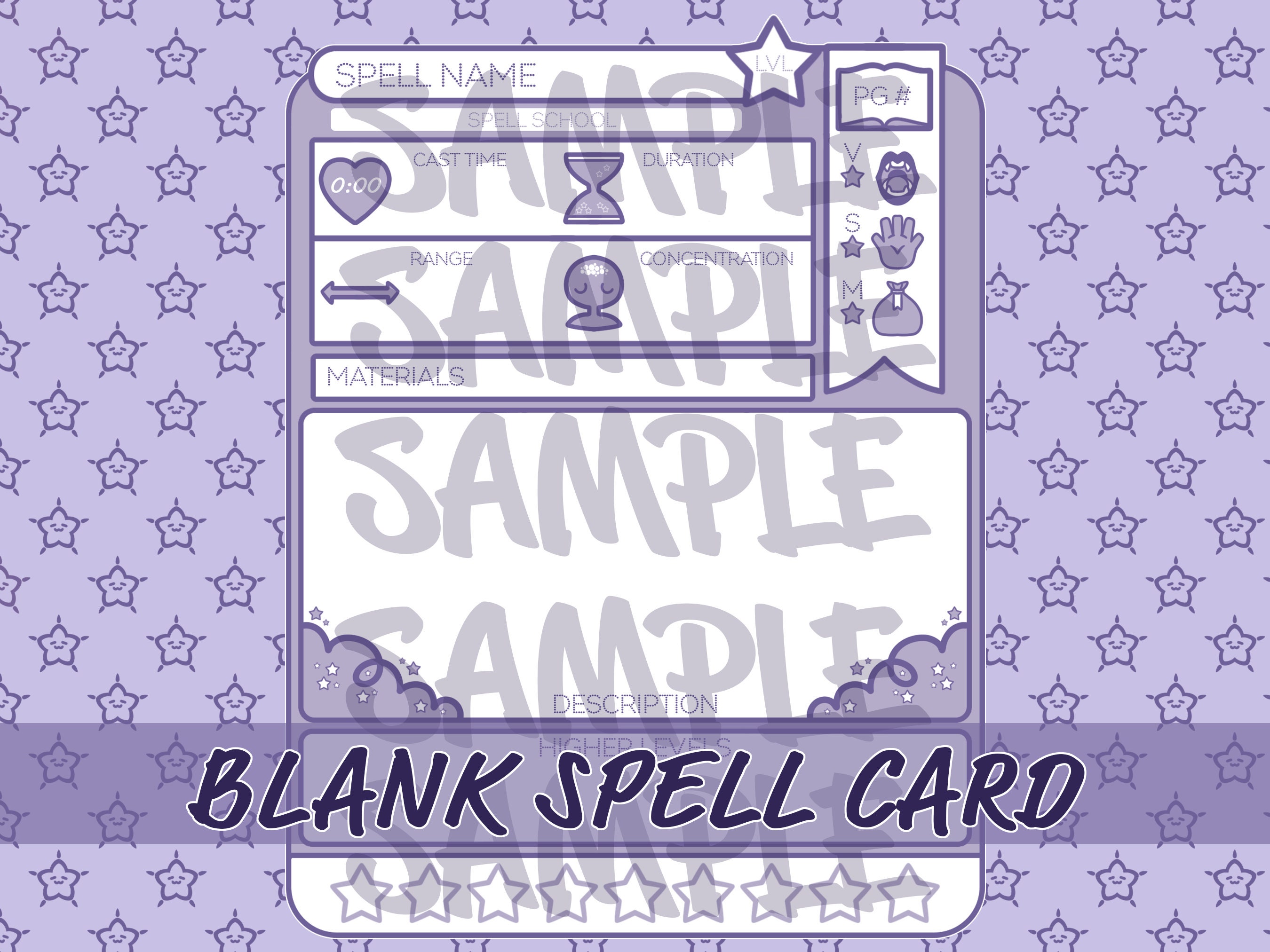 Spell Styl D&D 5e Fillable Spell Card Template: Stars, Kawaii Style (PDF Download ...