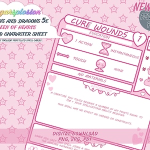 D&D 5e invulbare spreukkaart: hartenkoningin | Digitaal downloaden | Dungeons and Dragons Blank Item Card Cute Kawaii Pink Custom Printable