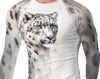 Men's Rash Guard Snow Leopard, wildlife t- shirt