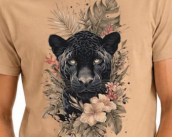 Black Panther T-Shirt Jungle Animal Tee Botanical Panther Shirt Wild Cat Graphic Tee Nature Lover Gift Unisex Boho Shirt  Black jaguar tee