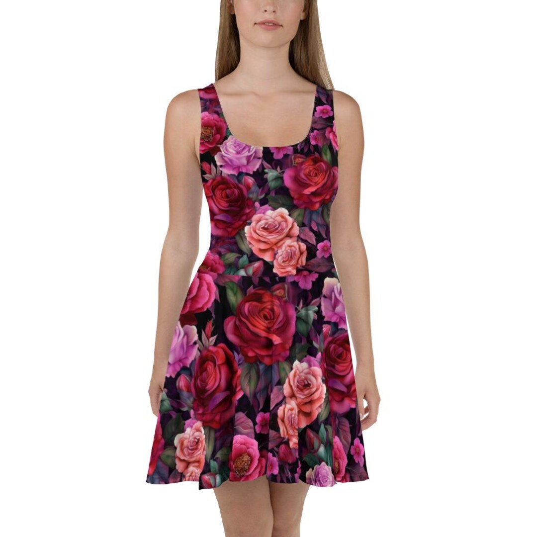 rose print skater dress Rose To The Occassion Black Floral Skater Dress