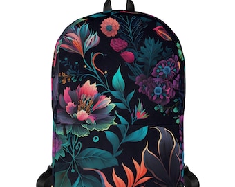 Floral Backpack for Women /Botanical Travel Backpack /Dark Floral Laptop Bag / Aesthetic School Backpack / Boho Daypack Gift for Her