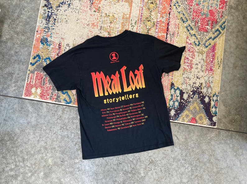 Vintage 90\u2019s Meat Loaf Storytellers Tour T Shirt Winterland Size Large Rock Band Bat Out Of Hell 1999 Concert Tee