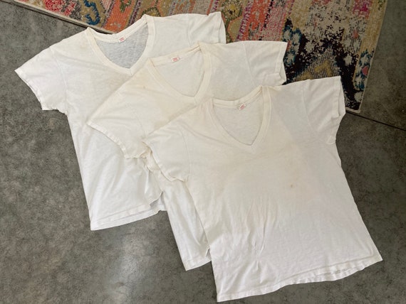 Vintage 60’s Hanes Blank V Neck Plain White T Shir