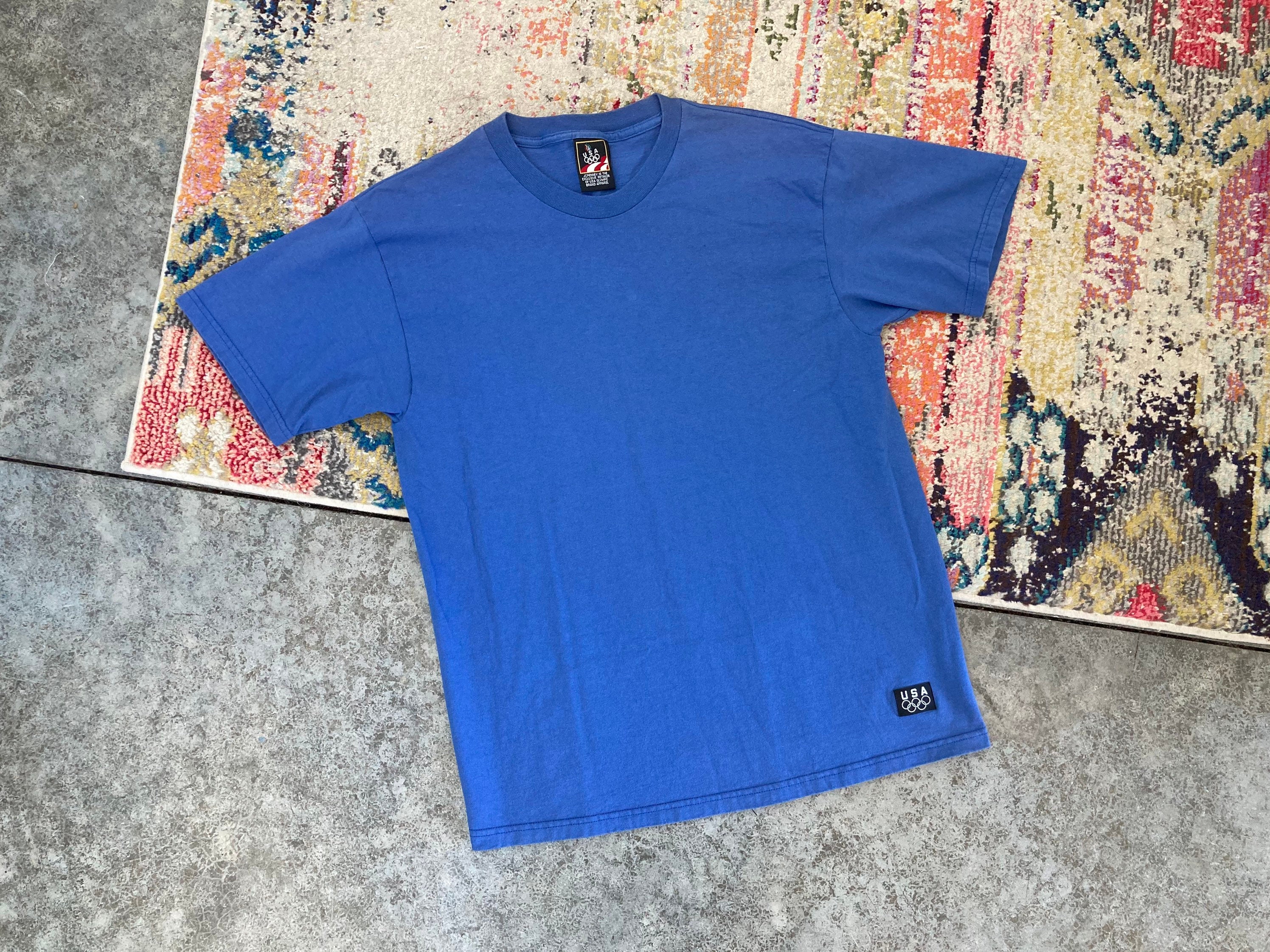 Vintage 90\u2019s JC Penny Blank Blue USA Olympics T Shirt Size Large Athletic Sports Tee
