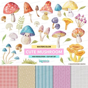 watercolor cute mushroom, nursery png, cute designs for poster decor, party supplies, rainbow