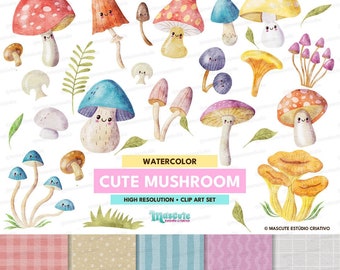 Watercolor Mushroom Clipart Set, Nursery Decor (PNG, JPEG)