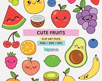 Kawaii fruit-clipart | Voedselillustraties (SVG, PNG, EPS)