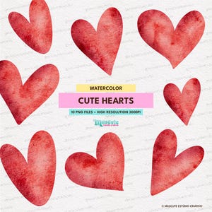 cute Watercolor hearts clipart, watercolor love clipart, valentine&#39;s day, red, valentine png, wedding clip