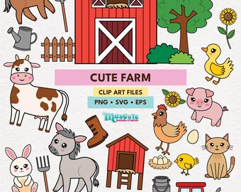 Kawaii boerderijdieren clipartset | Kinderkamerstickers, SVG, PNG EPS
