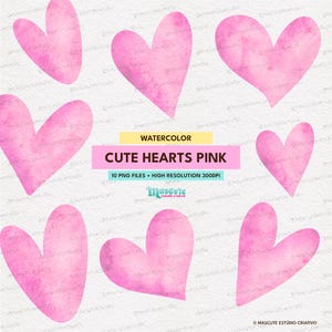 Watercolor Hearts Clipart: Valentine&#39;s Day PNG Files, Digital Download