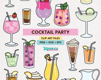 Cocktail Party Clipart Set | SVG PNG EPS, Planner Stickers